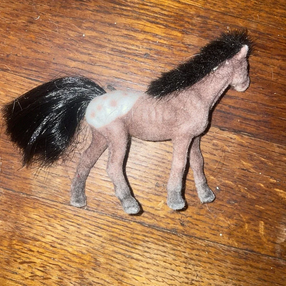 Vintage Lot 7 Toy Velvet Flocked Coated Horses‎ Ponies Figures 3